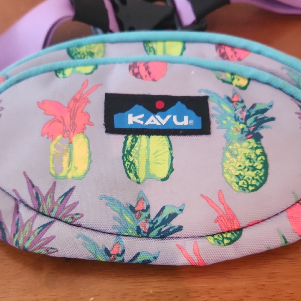 Kavu Mini Bag with Neon Pineapple Print - Purple and Green